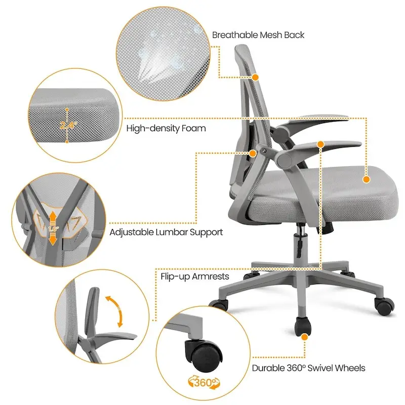 Mesh Office Chair with Flip-up Armrests