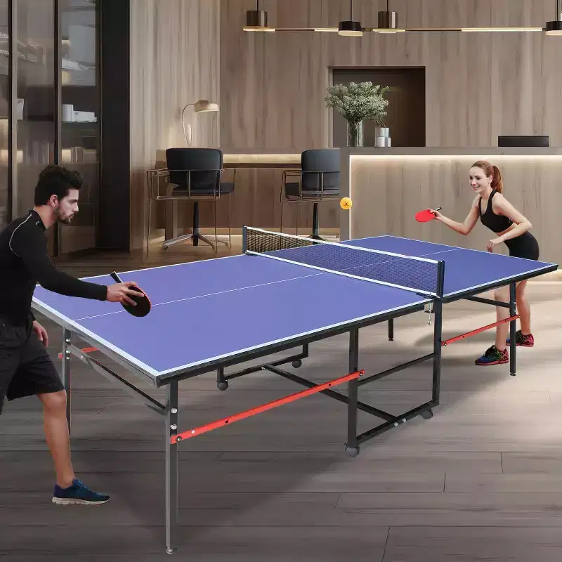 Portable Table Tennis Tables Professional Outdoor Ping Pong Table Game, Foldable Ping Pong Game Setwith Net, 2 Paddles and 3 Balls, Playback Mode
