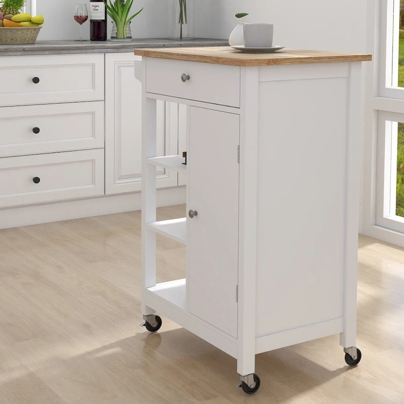 Kitchen Rolling Trolley Cart with Adjustable Shelves and Towel Rack