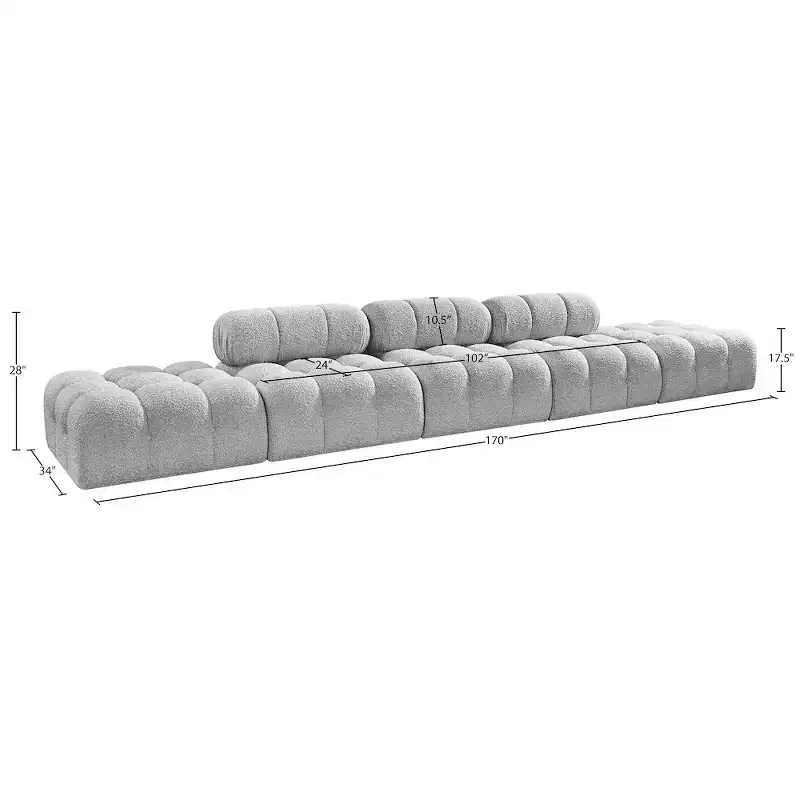 Meridian Furniture Ames 170 Boucle Fabric Upholstered 5pc. Modular Sofa
