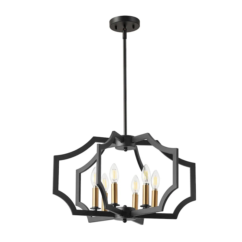 6-L Lantern Industrial Adjustable Metal Pendant Light Kitchen Island Chandelier - 11.8 x 21.3  - N/A