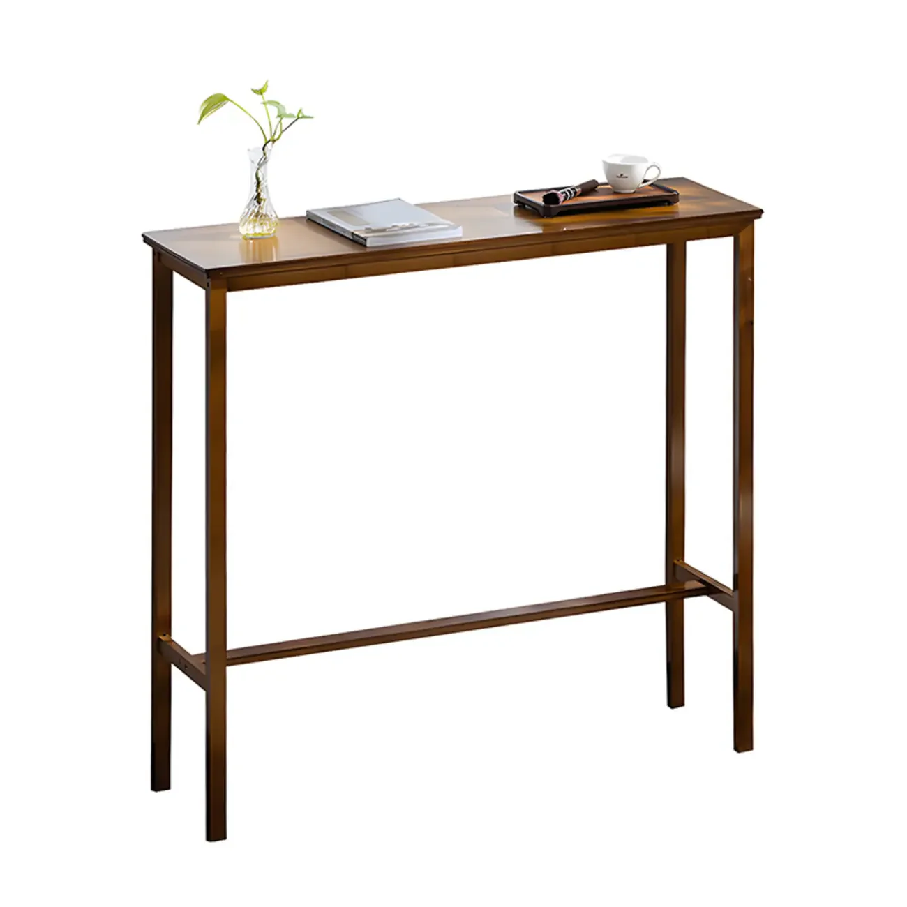 Modern Natural Finish Wooden Fixed Top Footrest Bar Tables