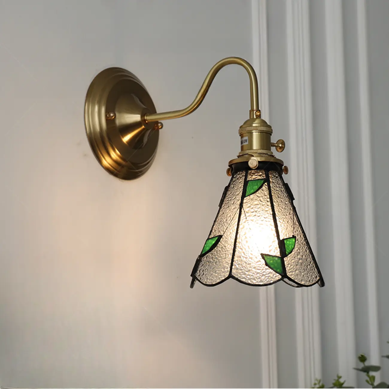 Vintage Glass Wall Sconce with Brass Accent in Hardwired