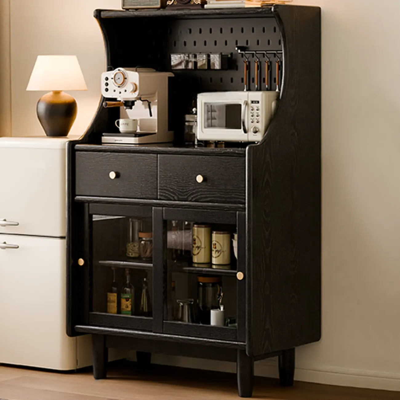 Lighting Cherry Wood 2-Drawer Open Storage Sideboard