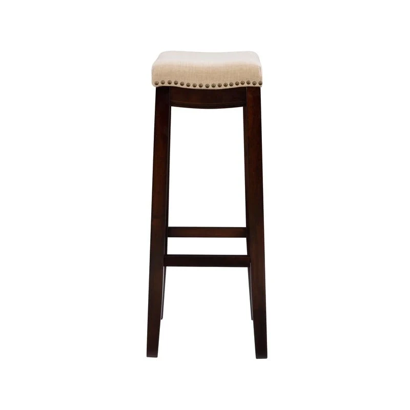 Beige Linen Backless Bar Stool with Nailhead Trim