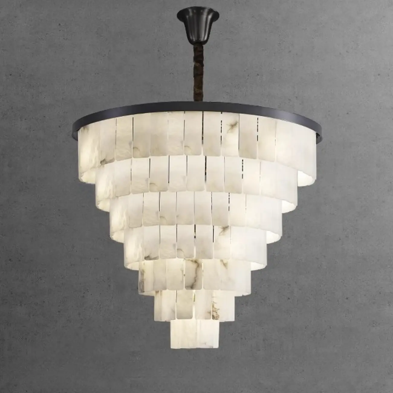 White Stone Geometric Tiered Crystal Chain Chandelier