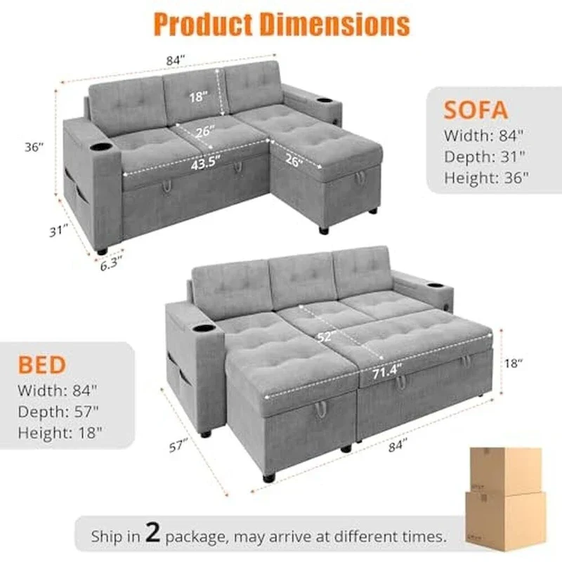 Versatile L-Shaped Sofa Bed with Pull-Out Sleeper
