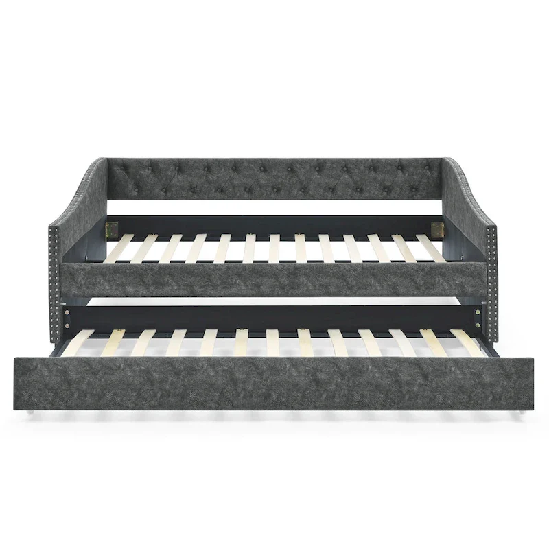 Upholstered Tufted Sofa Bed with Trundle