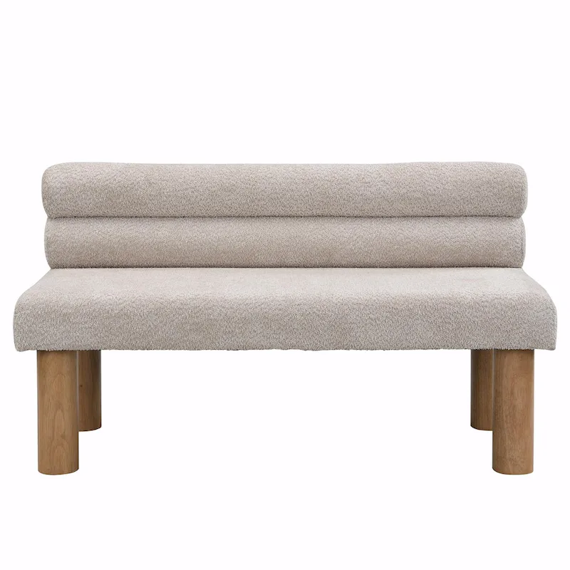 Grey Boucle Fabric Dining Bench with Backrest
