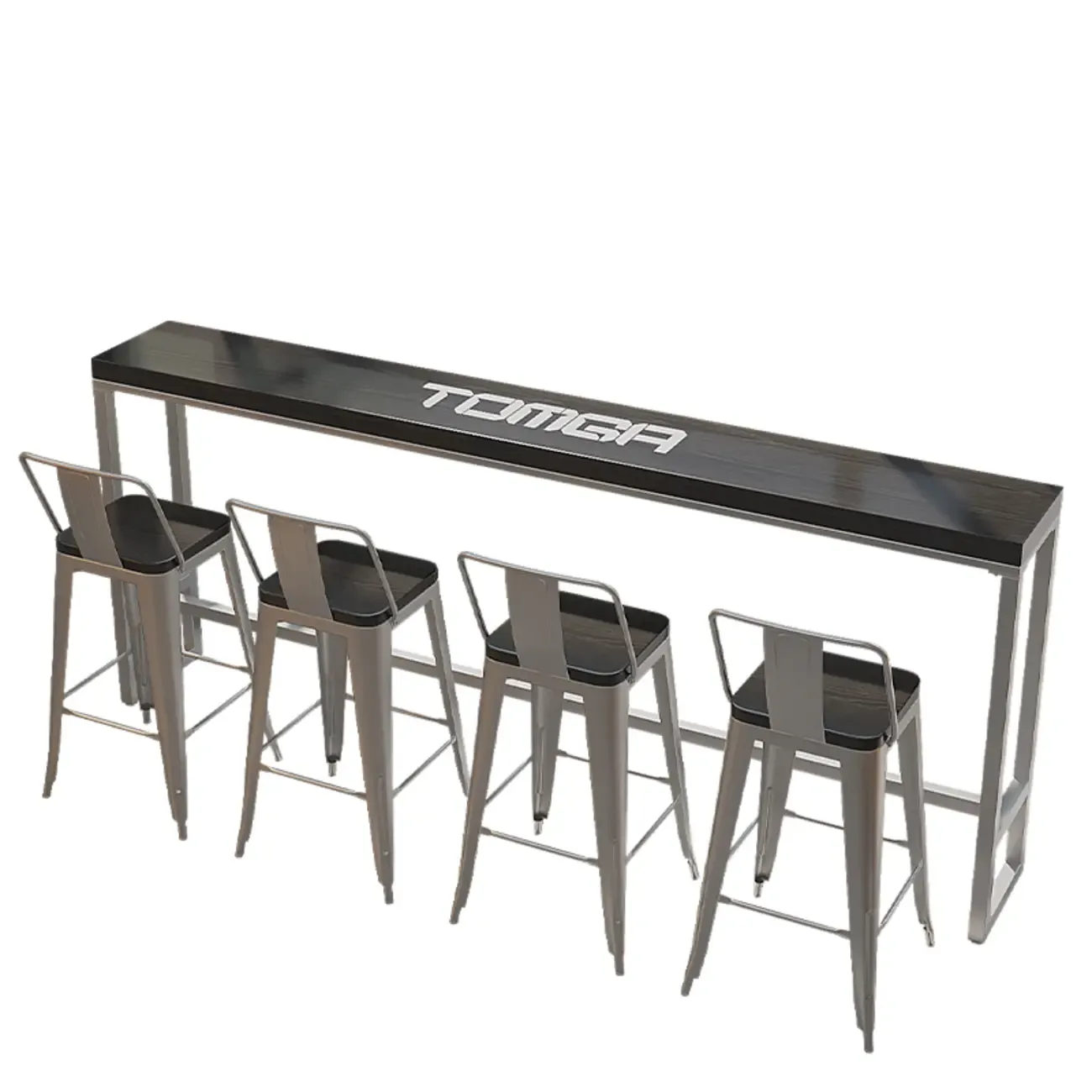 Steampunk Midnight Black Bar Table Set with Backless Stools