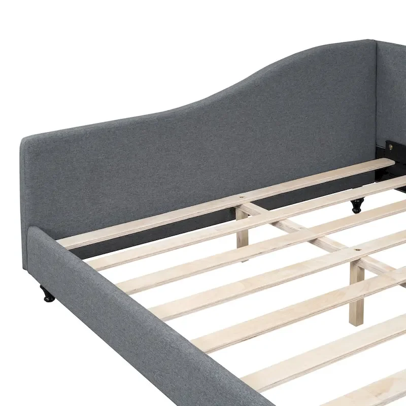 L-Shaped Linen Daybed with Solid Wood Legs