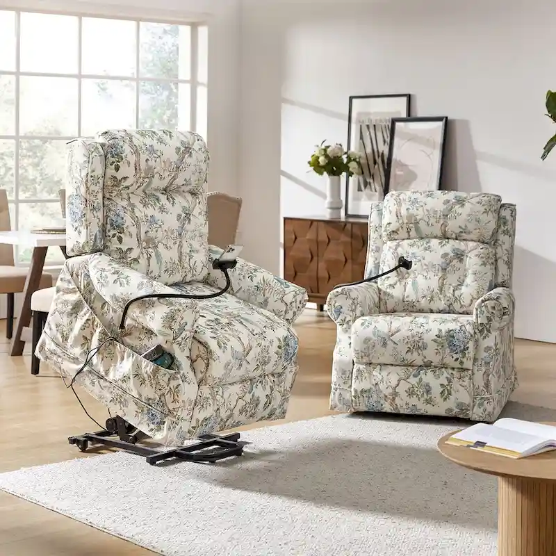 Traditional Lift Assist Power Recliner With Massage, Heat And Manual Headrest, Set of 2