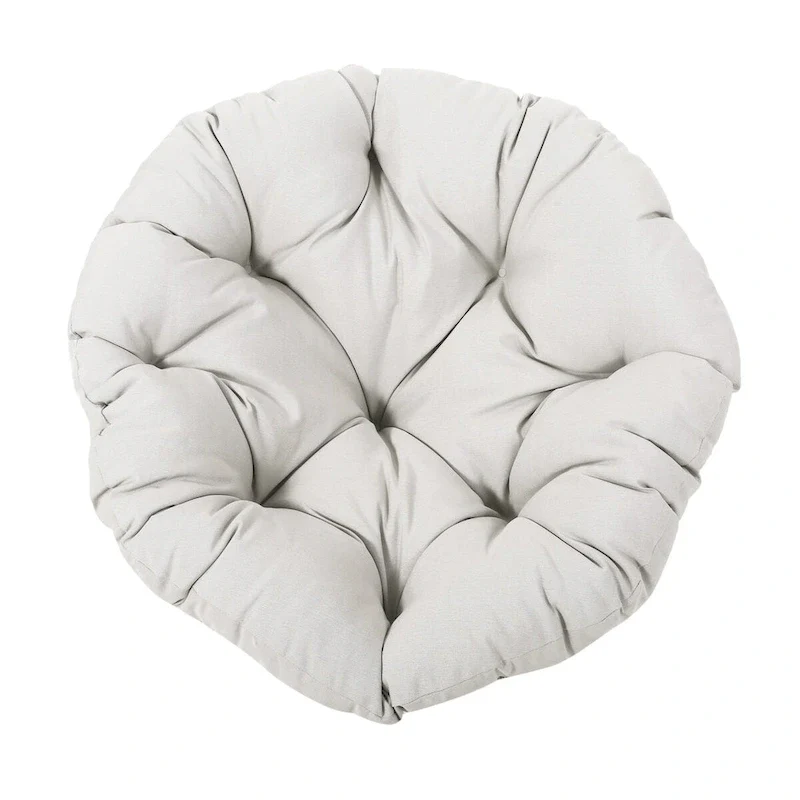 Brown Wicker Swivel Papasan Chair with Tufted Fabric Cushion