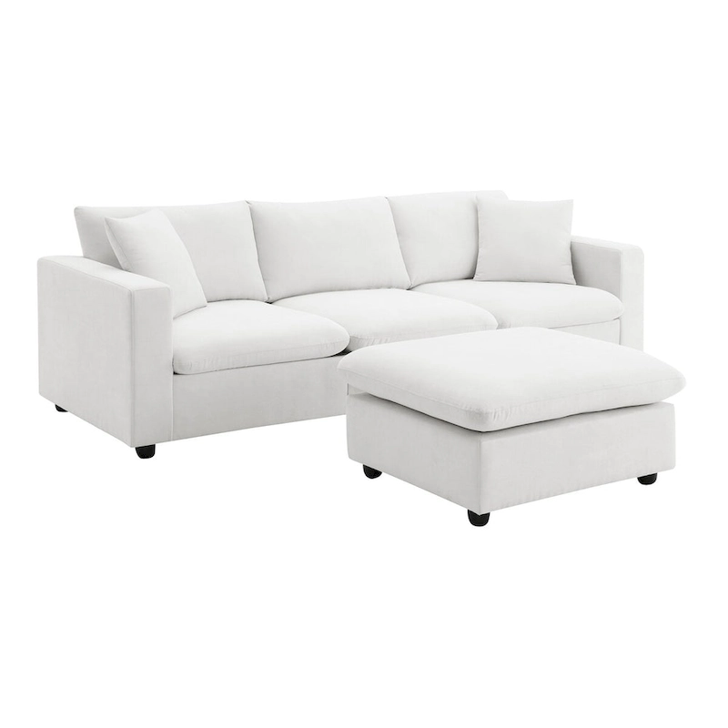 Modern Sectional Sofa,L-shaped Couch Set with 2 Free pillows,4-seat Polyester Fabric Couch Set with Convertible Ottoman
