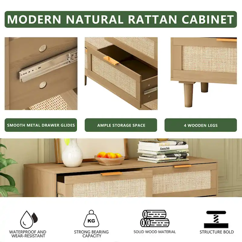 6 drawers Rattan dresser Rattan Drawer, Bedroom,Living Room
