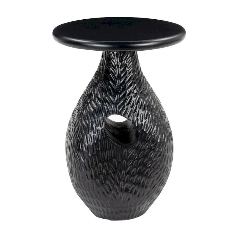 HomeRoots 20 Black Solid Wood Round Pedestal End Table - 15' X '20.1' X '15