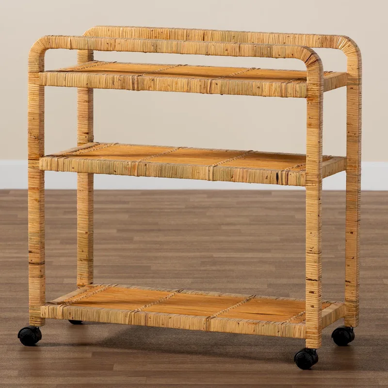 bali & pari Delphine Modern Bohemian Natural Rattan Kitchen Cart