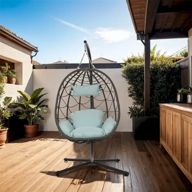 Egg Chair with Stand,Swing Chair,Patio Wicker Hanging Basket Chair