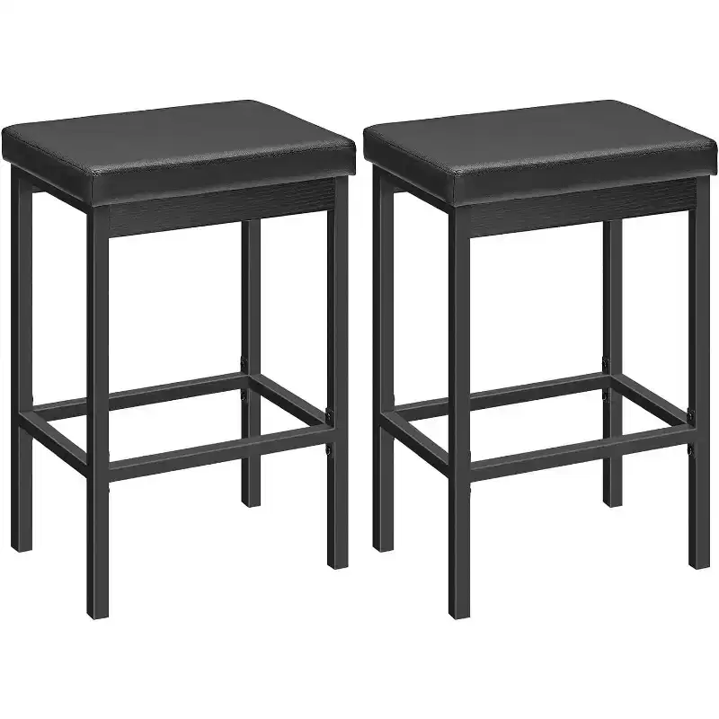 ACOINEL Bar Stools Set of 2, 24.8-Inch Breakfast Bar Chairs, Kitchen Stools with 2 Thick PU Upholstery, Black Bar Counter Stools