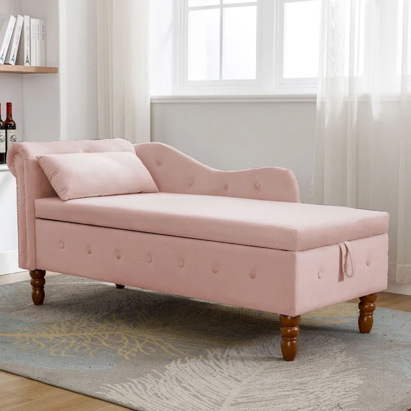 Pink Velvet Button Tufted Chaise Lounge - Single Seater