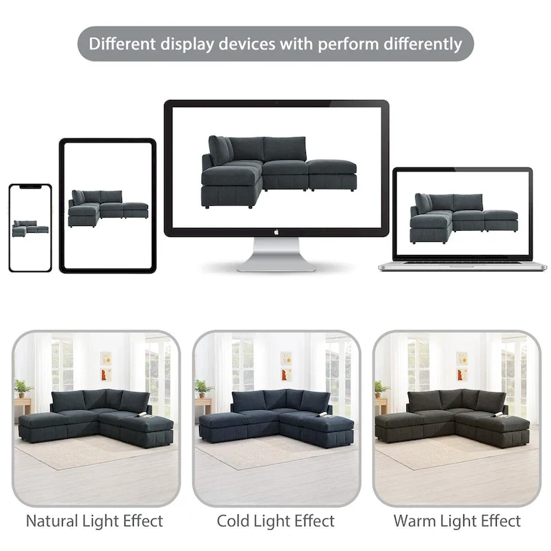 Modern L-Shape 5-Seat Sectional Sofa, Armless Couch Set,Ottomans,Various Combinations,Dark Gray