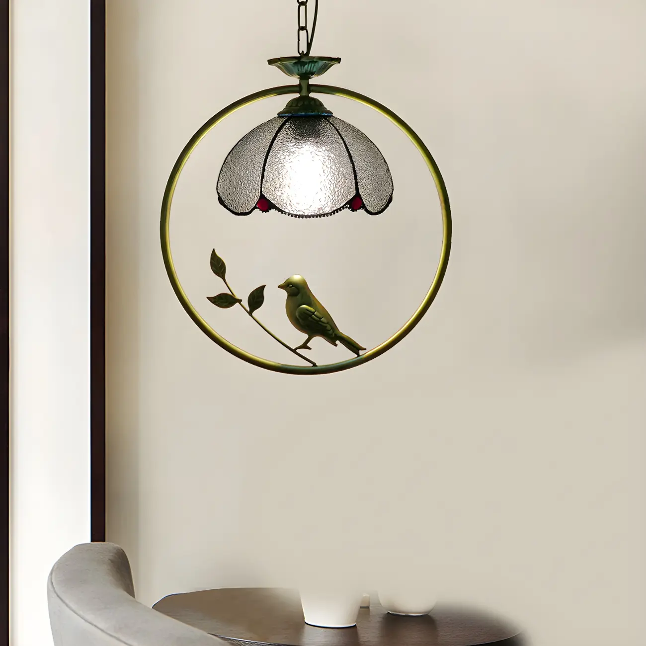 Tiffany Stained Glass Rattan Pendant Light Fixture