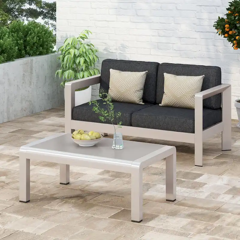 Aviara Aluminum Loveseat and Coffee Table by Christopher Knight Home