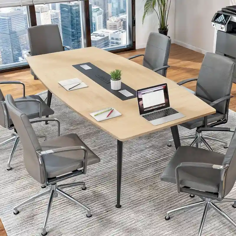 Moasis 6FT/8FT Conference Table Boat Shaped Meeting Table with Rectangle Grommet