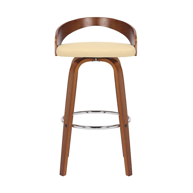 Faux Leather Swivel Bar Stool with Wood Frame and Footrest