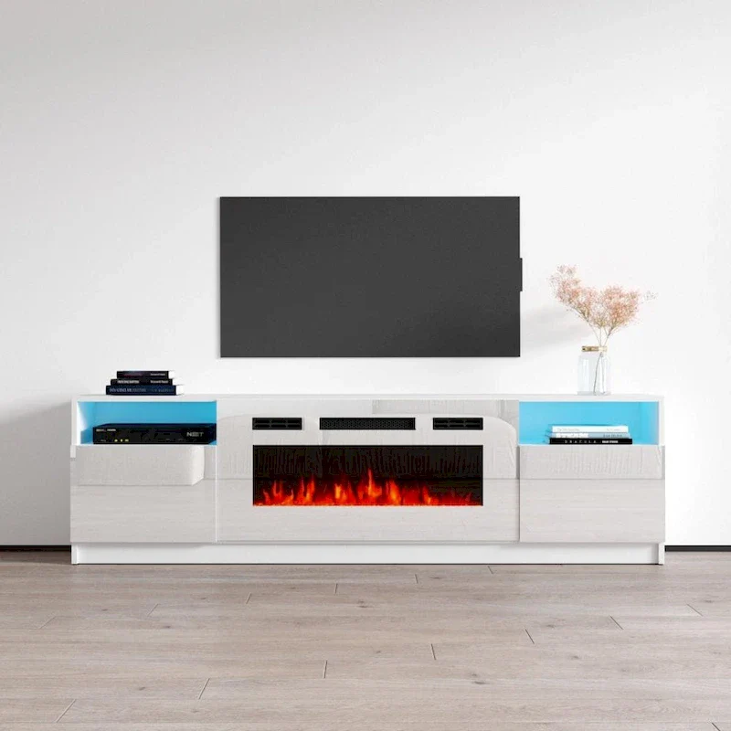 TV Stand with Electric Fireplace and Storage Cabinets
