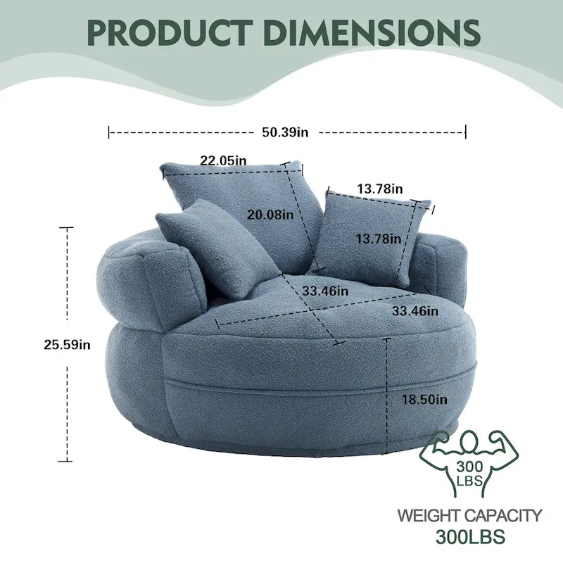 Oversized Round Fabric Lounge Chair with Curved Back