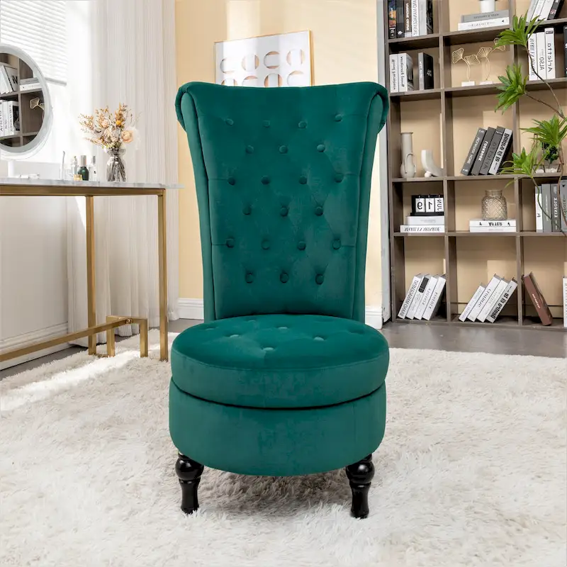 Velvet High Back Vanity Chair - Multiple Colors, Tufted Design, Single Seat