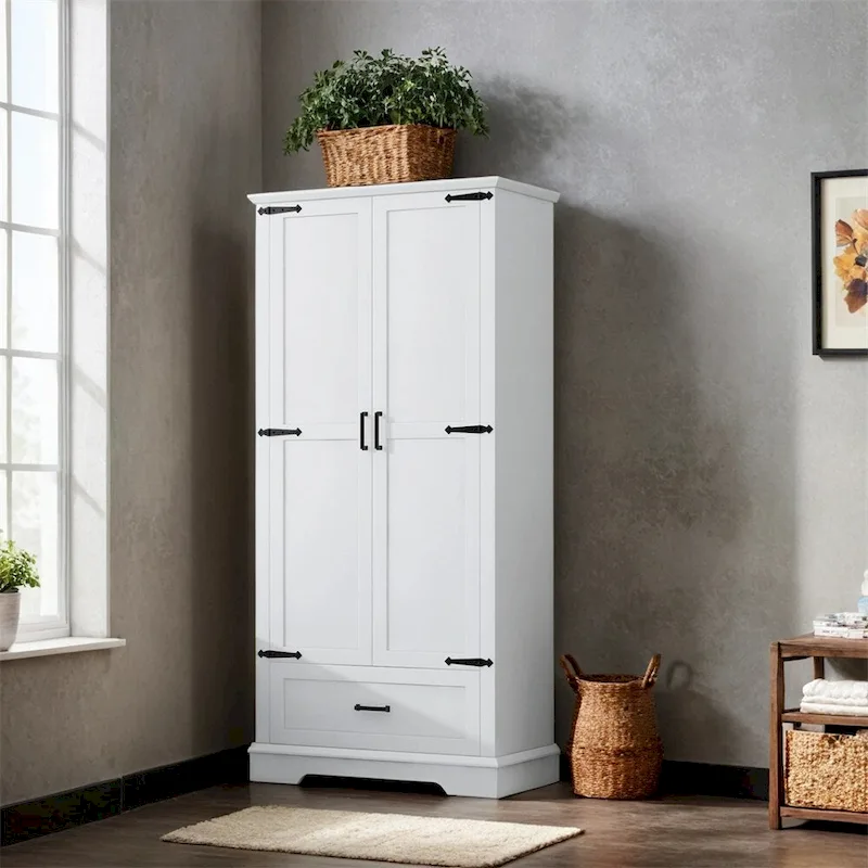 White Tall Storage Cabinet – 2 Doors & 1 Drawer, Freestanding