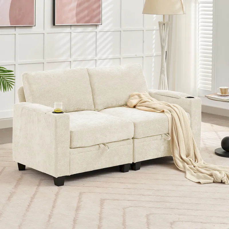 Chenille Storage Sofa, Multi-functional Loveseat