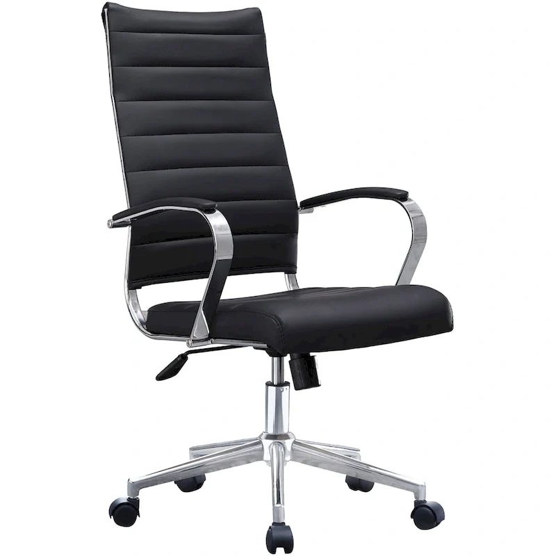 Modern High Back Office Chair Ribbed PU Leather Manager Tilt Conference Room Computer Desk Boss Task Executive Boss