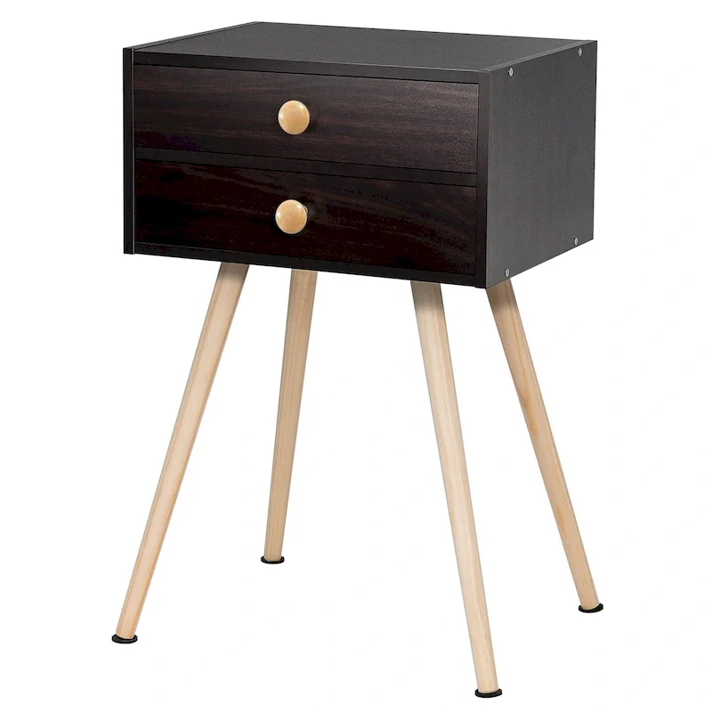 Espresso 2-Drawer Nightstand, Mid-Century Style, Single