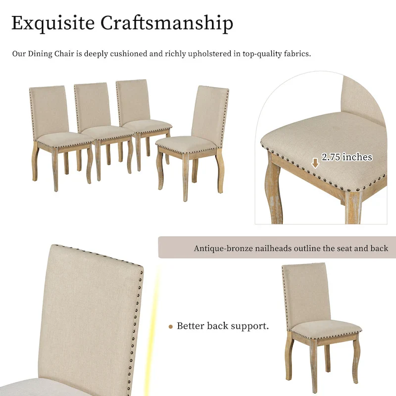 Wooden Upholstered Dining Chairs with Nailhead