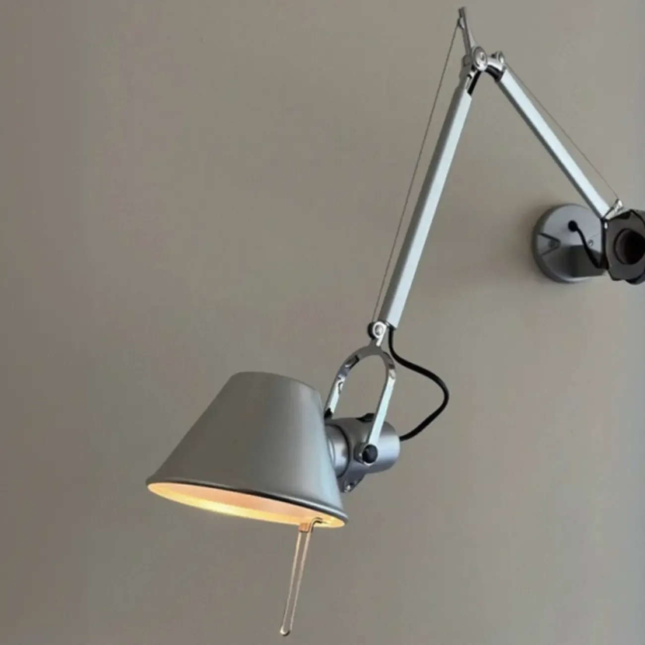 Industrial Metal Silver and Black Swing Arm Wall Light with Shade