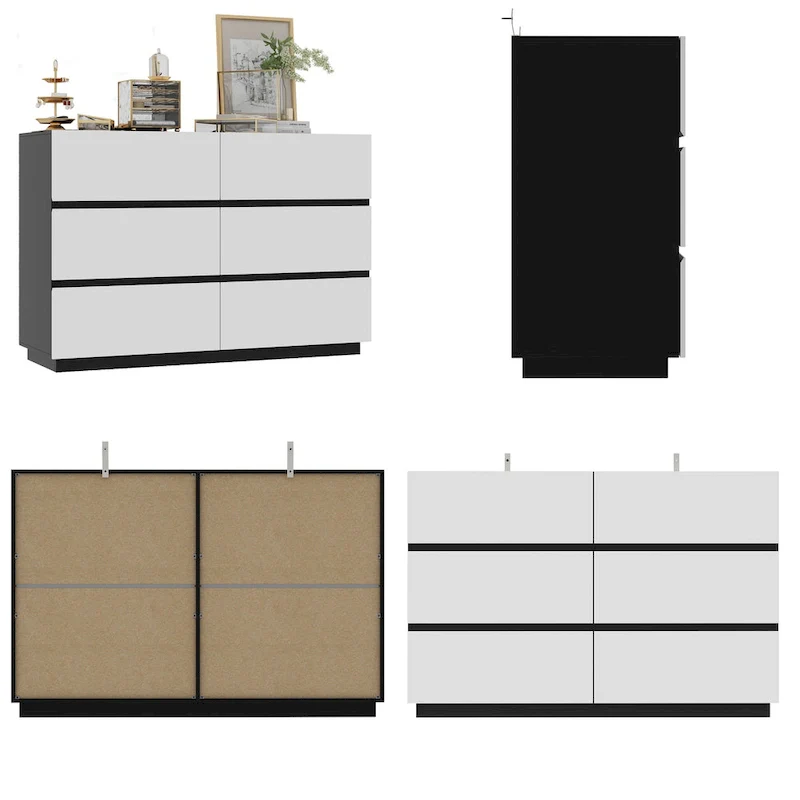 White & Black Handleless Dresser Organizer (6-Drawer / 9-Drawer)