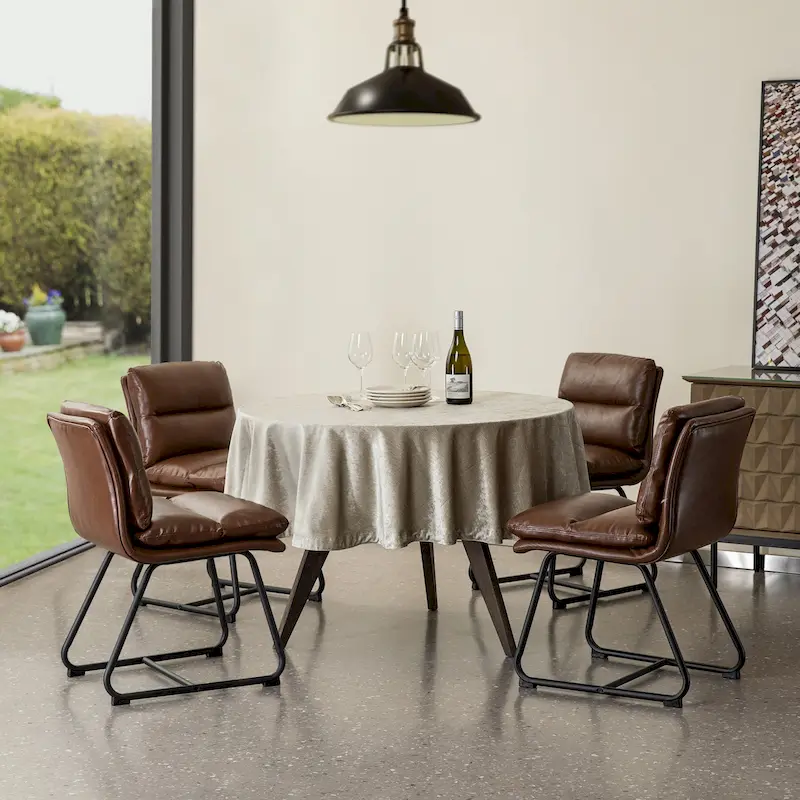 Glitzhome Set of 2/4 Modern PU Leather Thick Upholstered Side Dining Chairs with Metal Legs