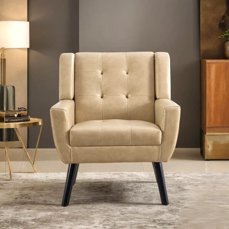 Modern Soft Leather Material Ergonomics Accent Chair Living Room Chair Bedroom Chair Home Chair With Black Legs For Indoor Home