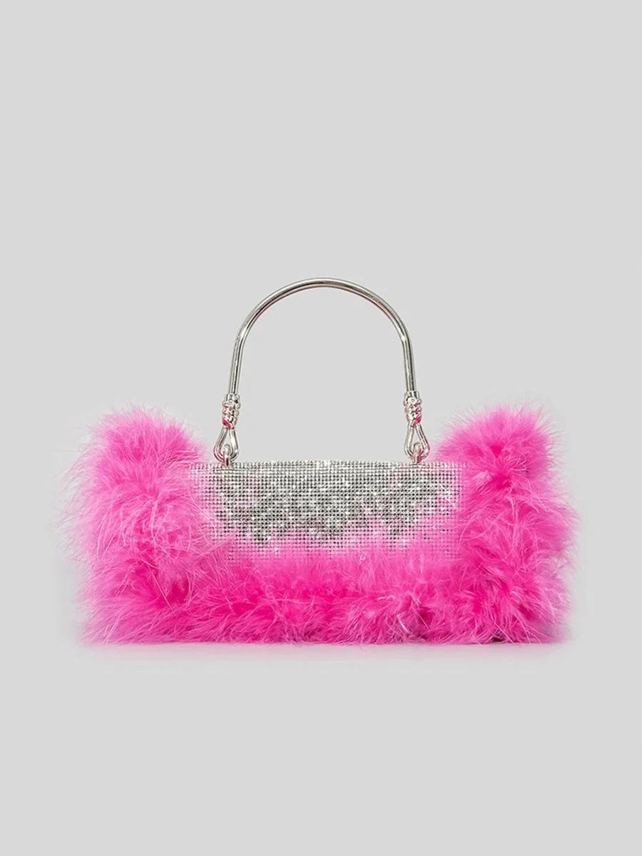 Women’s Furry Rhionestones Evening Clutch Bags