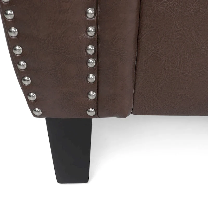 Dark Brown Modern 80  Faux Leather 3-Seater Sofa with Birch Wood Legs and Nailheads