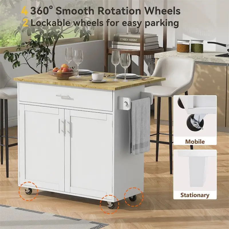 Rolling Kitchen Cart with Adjustable Shelf Tower Rack and Rubber Top - N/A