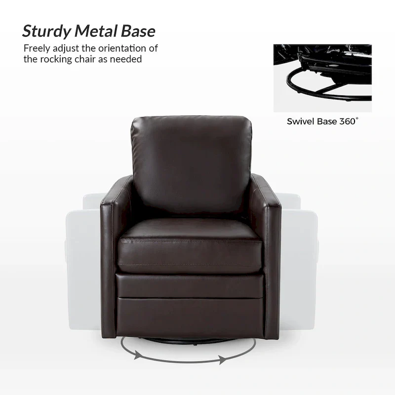 Transitional Swivel Faux Leather Barrel Chair with Metal Base