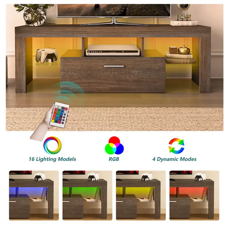 51  Modern LED TV Stand with Cabinet, 20 Minutes Quick Assembly - 51.18inch*13.78inch*17.72inch