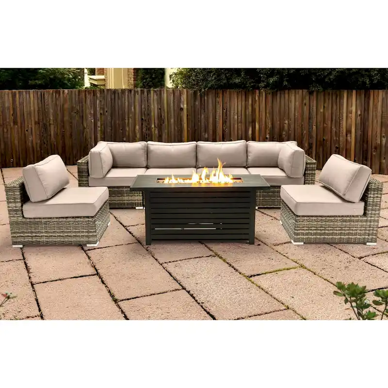 LSI 6 Person Seating Group With Metal Firepit And Sunbrella Cushions
