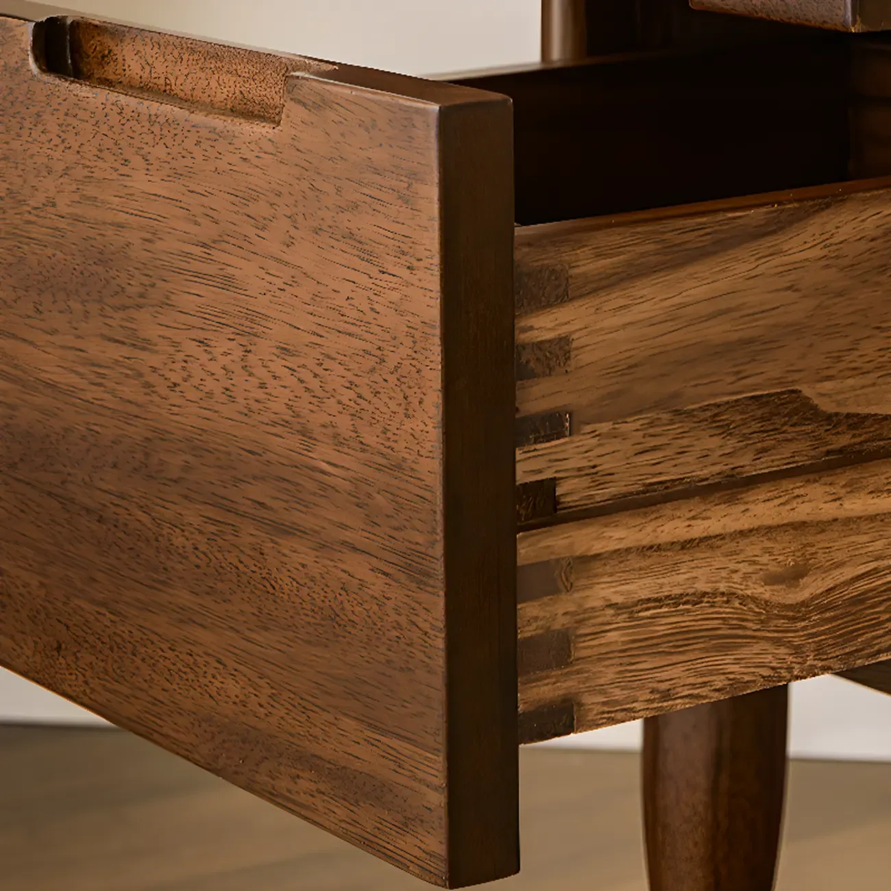 Art Deco Brown Wood Top 2 Drawer Nightstand with Legs