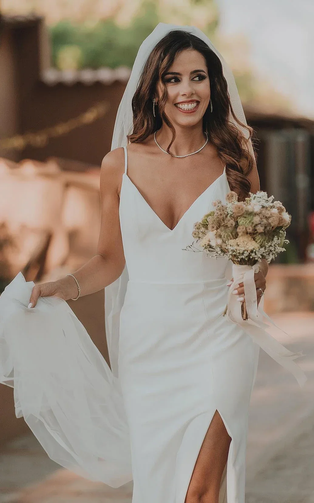 Simple Mermaid Satin Wedding Dress With Split Front And Deep-V Back