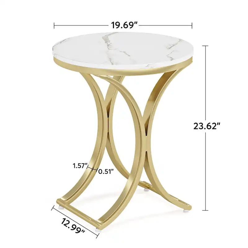 White Gold Side Table Round End Table Modern Small Coffee Table Accent C Table